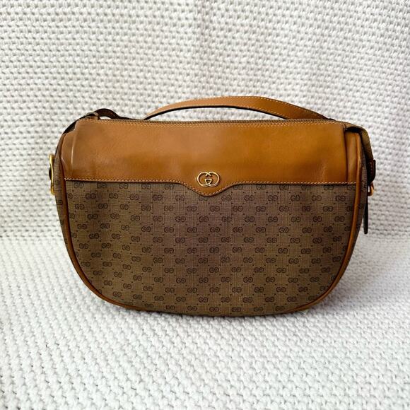 Gucci Vintage 70s Era Micro GG Monogram Crossbody Tan Canvas PVC Crossbody Bag - Picture 1 of 16